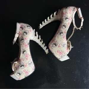 NEW Show Story White Vertebrae Heel Pink Rose Skull Bone Platform Heels
